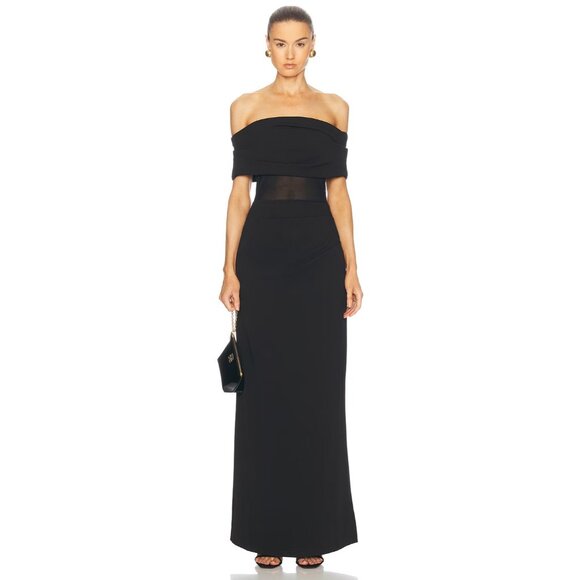 SER.O.YA Isabel Gown Dress in Black Off Shoulder - Picture 2 of 5
